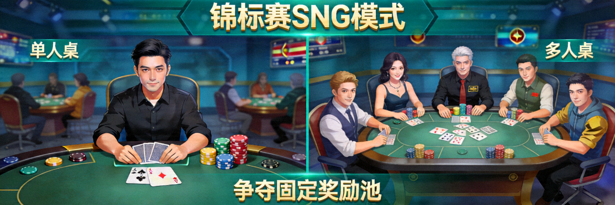 锦标赛SNG模式：单人桌或多人桌锦标赛，争夺固定奖励池