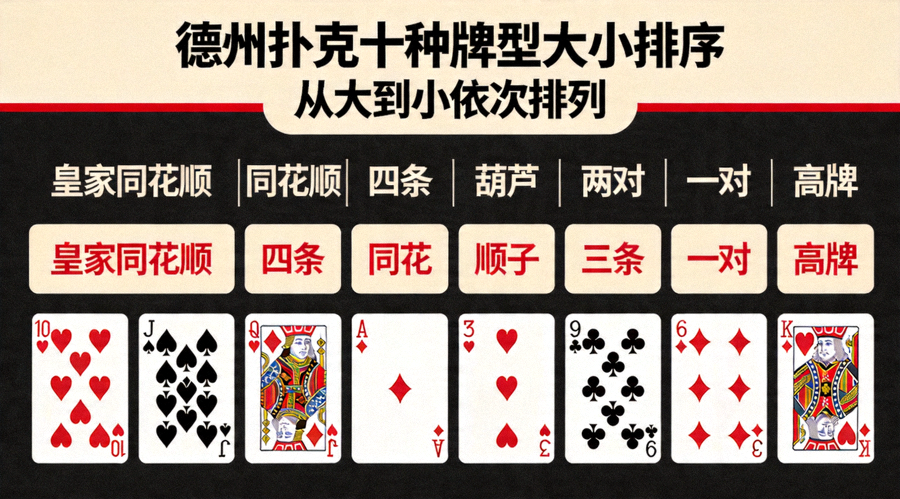 德州扑克十种牌型大小排序图表可视化展示